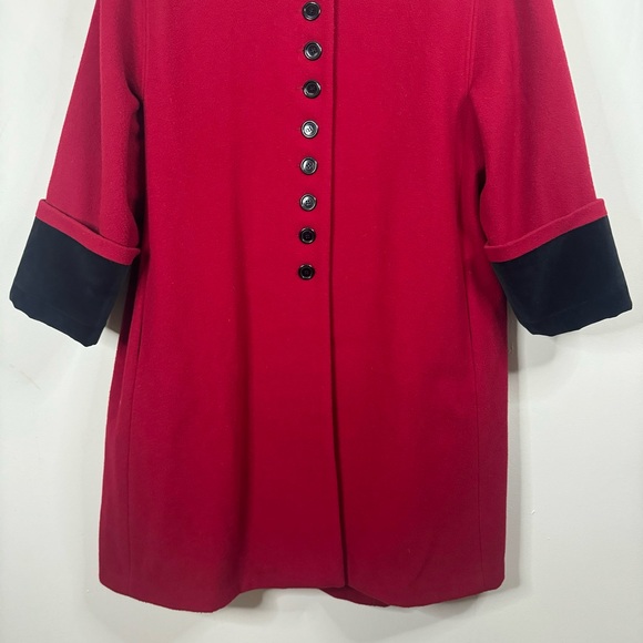 Vintage Sieberts Red/Black Trim Long Wool Flared Swing Coat Woman's Size 16 - Picture 3 of 15